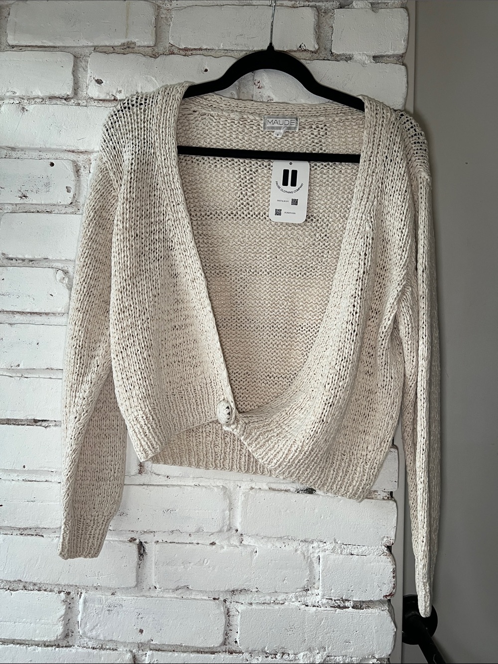 Maude Cream Open-Front Knit Cardigan v neck sweater with button
